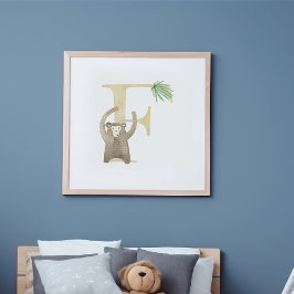 Schattigee Kinder Animal MONKEY Monogram F Nursery Poster