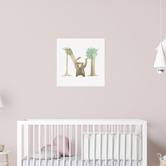Schattigee Kinder Animal MONKEY Monogram M Nursery Poster (Kinderkamer 2)