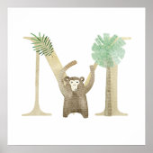 Schattigee Kinder Animal MONKEY Monogram M Nursery Poster (Voorkant)