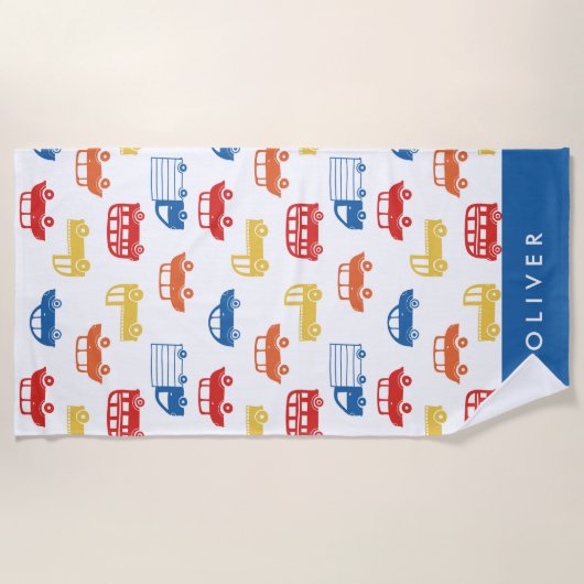 Schattigee Kinder auto's Patroon Monogram Strandlaken (Voorkant)