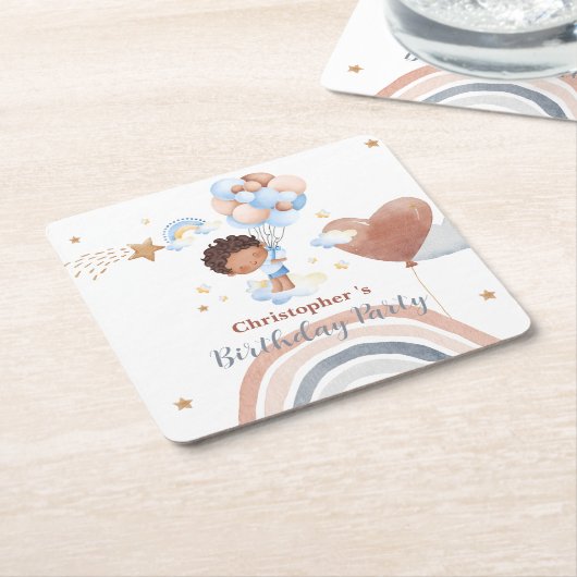 Schattigee kinder ballon Afro-Amerikaanse jongens  Kartonnen Onderzetters (Schuin)