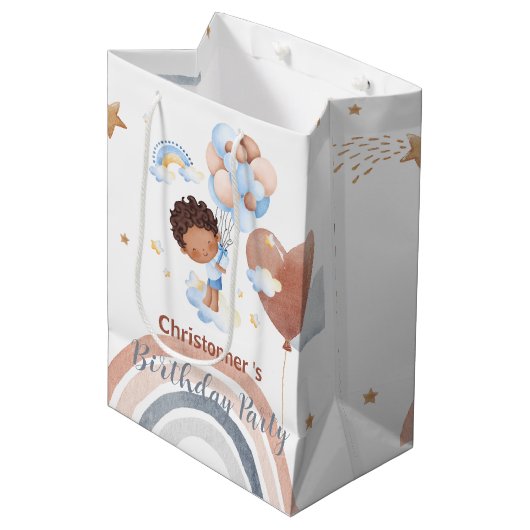 Schattigee kinder ballon Afro-Amerikaanse jongens  Medium Cadeauzakje (Voorkant Gekanteld)