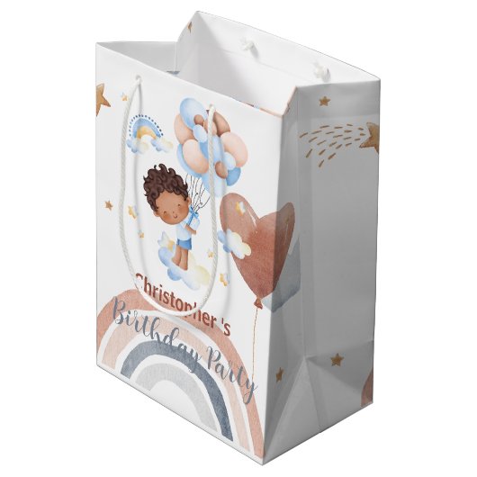 Schattigee kinder ballon Afro-Amerikaanse jongens  Medium Cadeauzakje (Achterkant Gekanteld)