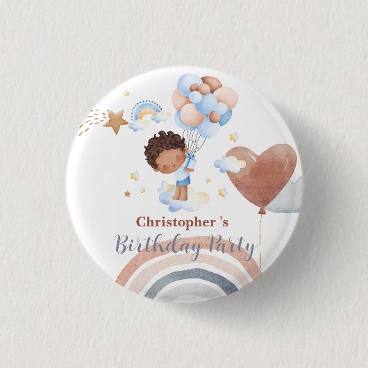 Schattigee kinder ballon Afro-Amerikaanse jongens  Ronde Button 3,2 Cm (Voorkant)