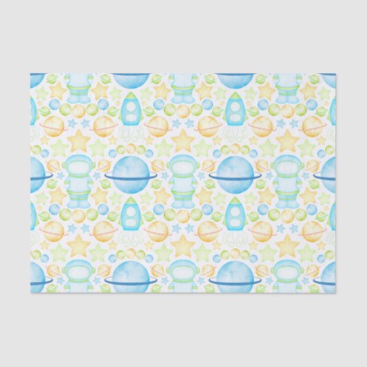 Schattigee Kinder Blue Outer Space Astronaut Tissuepapier (Voorkant)