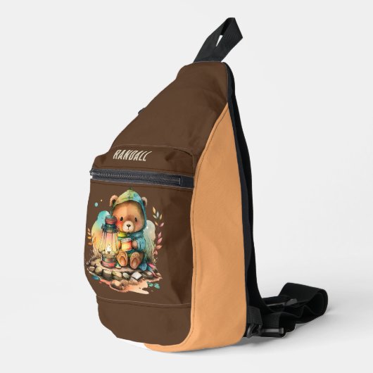 Schattigee kinder camping beer Naam toevoegen Sling Bag (Rechterhoek)