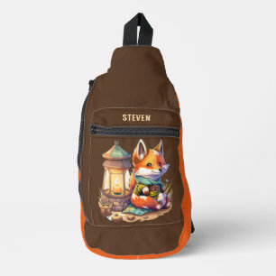 Schattigee kinder Camping Fox Naam toevoegen Sling Bag