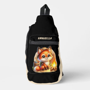 Schattigee kinder Camping Fox Naam toevoegen Sling Bag