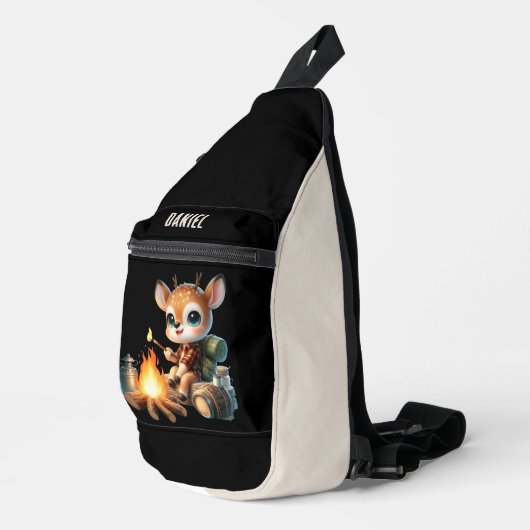 Schattigee kinder camping Voeg naam toe Herten Sling Bag (Rechterhoek)