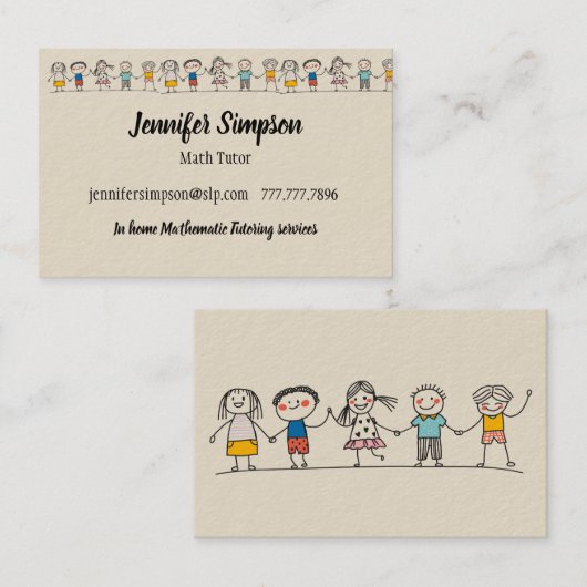 Schattigee Kinder Cartoon Leraar Tutor Coach Visitekaartje (Voorkant / Achterkant)