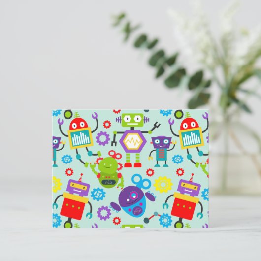 Schattigee Kinder Cartoon Robot Briefkaart (Staand voorkant)