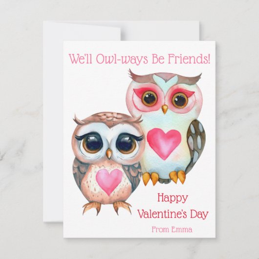 Schattigee Kinder Classroom Valentijnsdag Uil Feestdagenkaart (Voorkant)