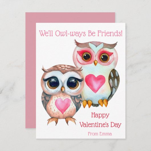 Schattigee Kinder Classroom Valentijnsdag Uil Feestdagenkaart (Voorkant / Achterkant)