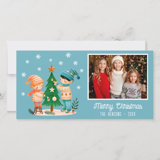 Schattigee Kinder decoratie kerstboom foto Feestdagenkaart (Voorkant)