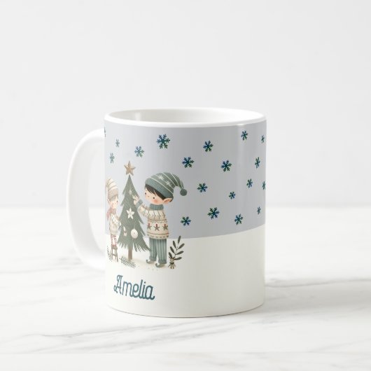 Schattigee Kinder Decorating Kerstboom Tekennaam Koffiemok (Voorkant links)