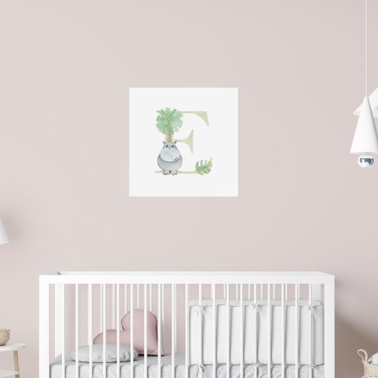 Schattigee Kinder dier HIPPO Monogram E Kwekerij Poster (Kinderkamer 2)