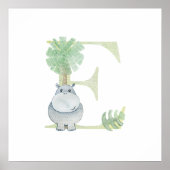 Schattigee Kinder dier HIPPO Monogram E Kwekerij Poster (Voorkant)