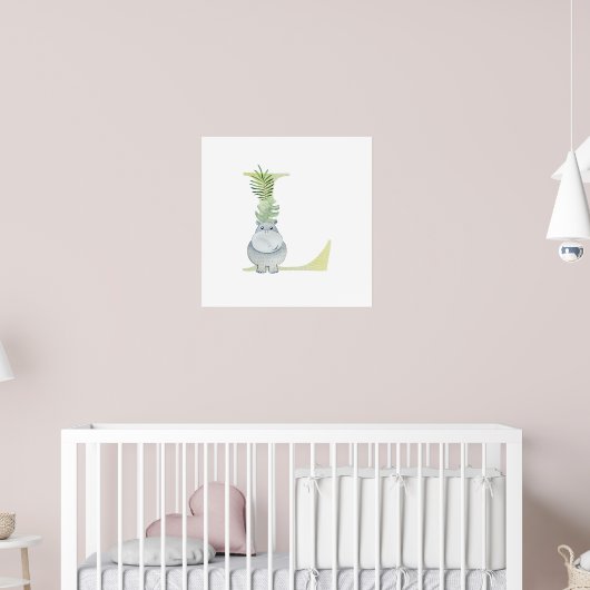 Schattigee Kinder dier HIPPO Monogram L Kwekerij Poster (Kinderkamer 2)
