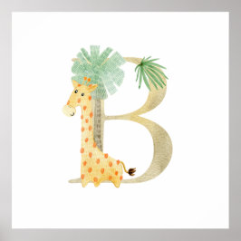 Schattigee Kinder dierlijke Giraffe Monogram B Kwe Poster
