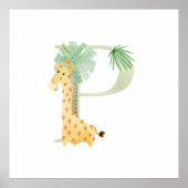 Schattigee Kinder dierlijke Giraffe Monogram P Kwe Poster (Voorkant)
