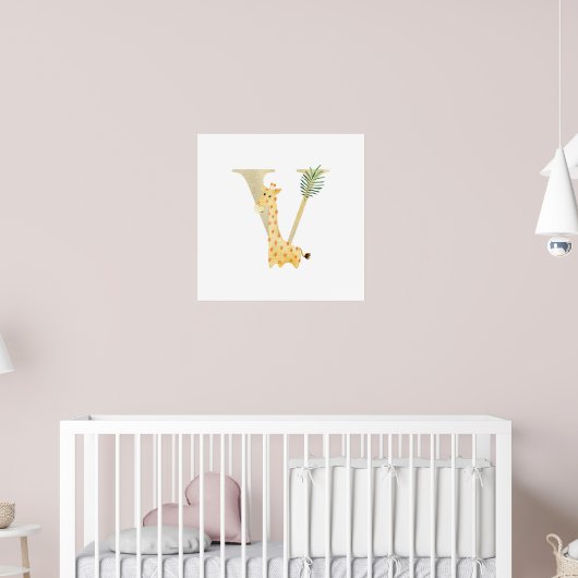 Schattigee Kinder dierlijke Giraffe Monogram V Kwe Poster (Kinderkamer 2)