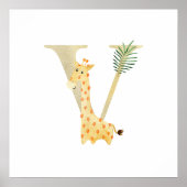 Schattigee Kinder dierlijke Giraffe Monogram V Kwe Poster (Voorkant)