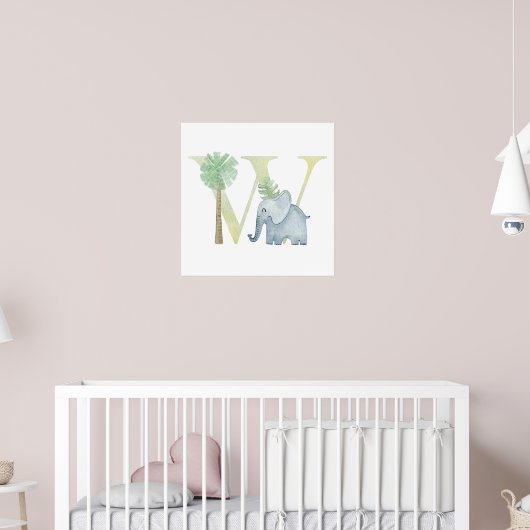 Schattigee Kinder dierlijke olifant Monogram W Nur Poster (Kinderkamer 2)