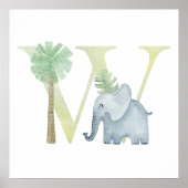 Schattigee Kinder dierlijke olifant Monogram W Nur Poster (Voorkant)