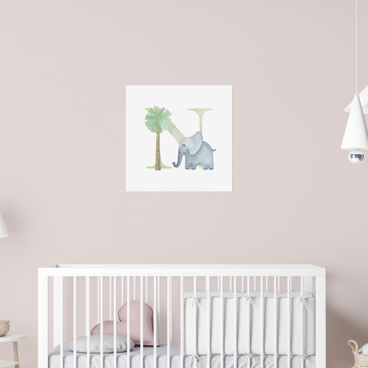 Schattigee Kinder dierolifant Monogram N Kwekerij Poster (Kinderkamer 2)