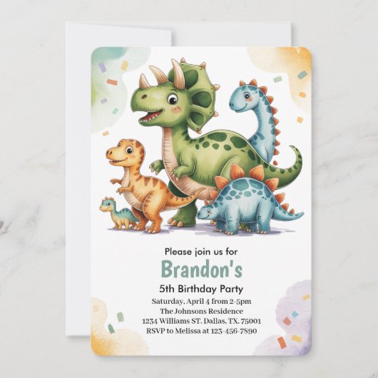 Schattigee Kinder dinosaurus 5e verjaardagsfeest Kaart (Voorkant)