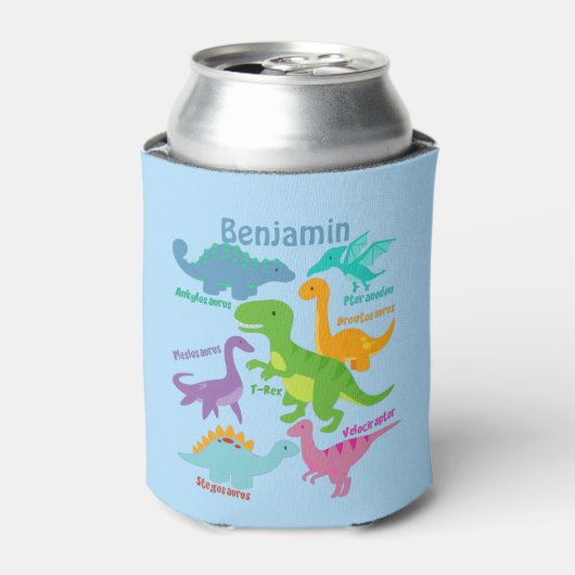 Schattigee Kinder dinosaurus en namen blauw Blikjeskoeler (Blikje Voorkant)