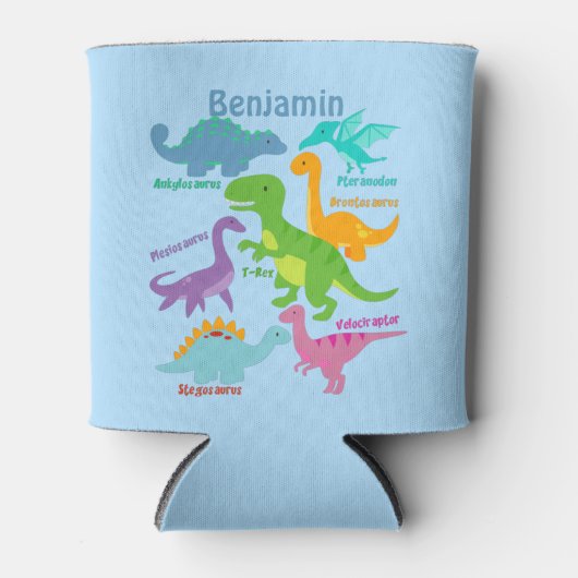 Schattigee Kinder dinosaurus en namen blauw Blikjeskoeler (Voorkant)