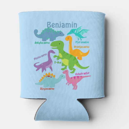 Schattigee Kinder dinosaurus en namen blauw Blikjeskoeler (Achterkant)