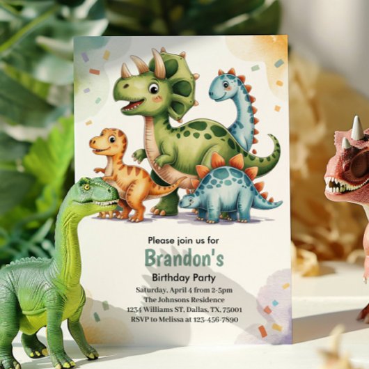 Schattigee Kinder dinosaurus thema verjaardagsfees Kaart
