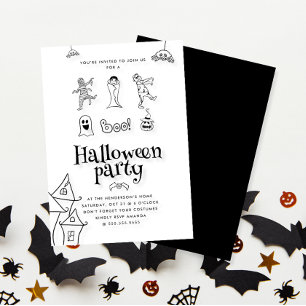 Schattigee Kinder Doodle Halloween Party Kaart
