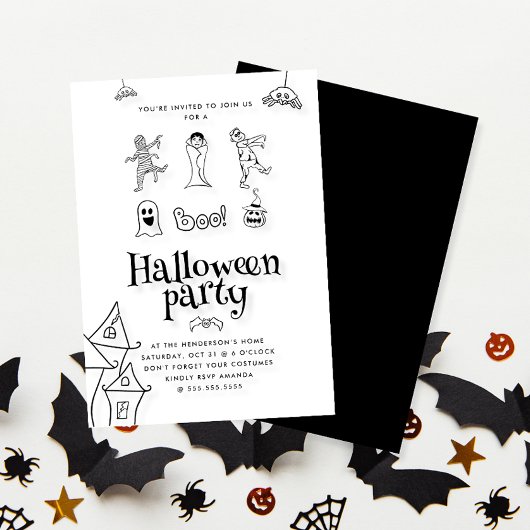 Schattigee Kinder Doodle Halloween Party Kaart