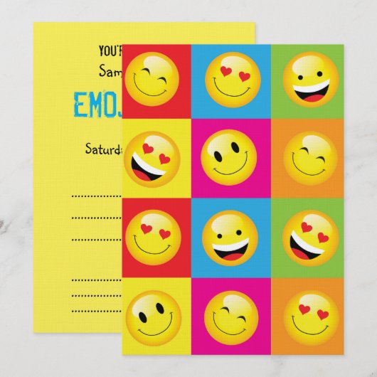 Schattigee Kinder Emoji Party Happy Face Emoticon Kaart (Voorkant / Achterkant)