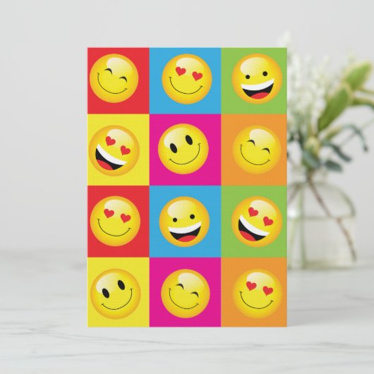 Schattigee Kinder Emoji Party Happy Face Emoticon Kaart (Staand voorkant)