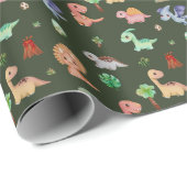 Schattigee Kinder Groene Dino Patroon Verjaardagsf Cadeaupapier (Rol Hoek)