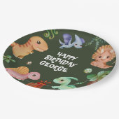 Schattigee Kinder Groene Dino Verjaardagsfeestje Papieren Bordje (Gekanteld)