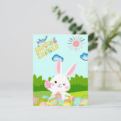 Schattigee Kinder Groene Natuur Konijnenei Gelukki Feestdagenkaart (Staand voorkant)