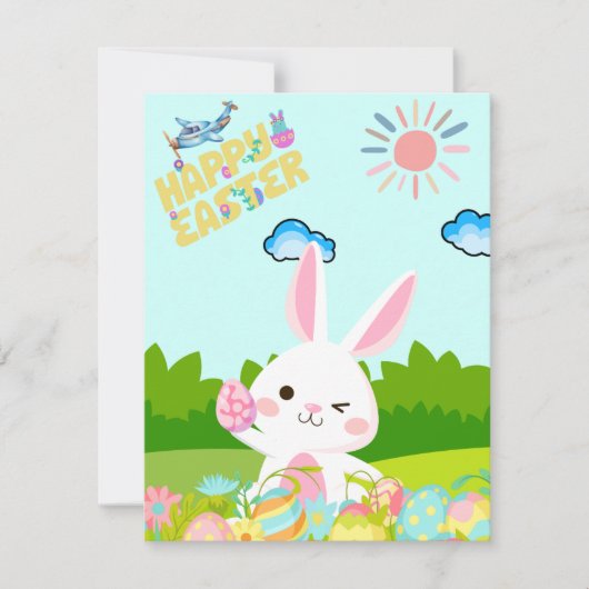 Schattigee Kinder Groene Natuur Konijnenei Gelukki Feestdagenkaart (Voorkant)