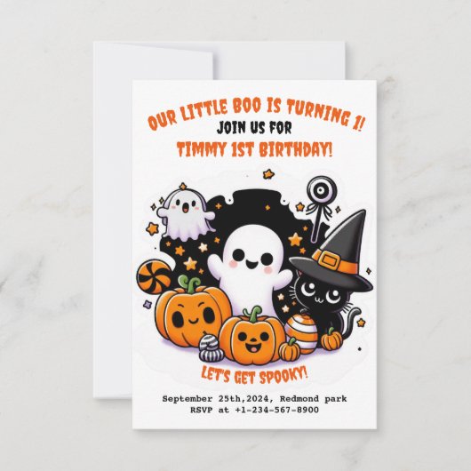 Schattigee Kinder Halloween 1e Verjaardagsuitnodig Kaart (Voorkant)