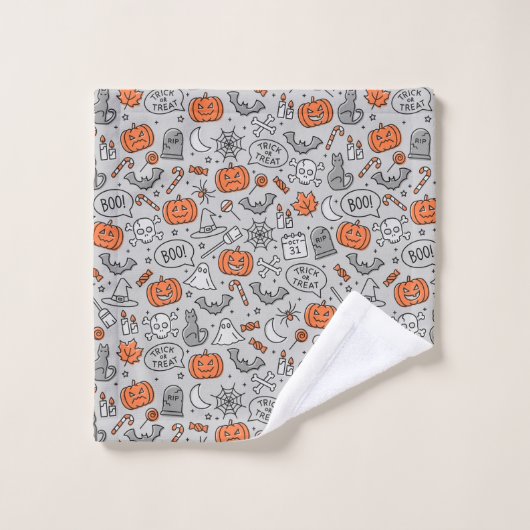 Schattigee Kinder Halloween Doodle Pattern Bad Handdoek (Wasdoekje)