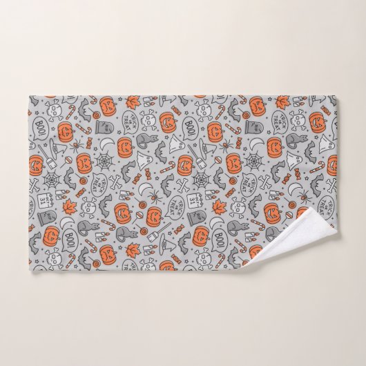 Schattigee Kinder Halloween Doodle Pattern Bad Handdoek (Handdoek)