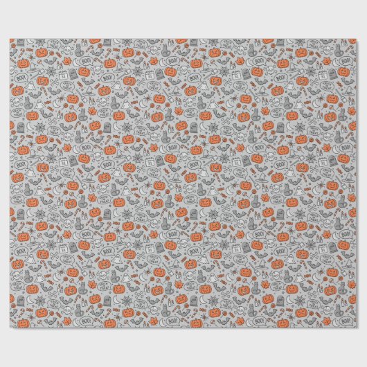 Schattigee Kinder Halloween Doodle Pattern Cadeaupapier (Vlak)