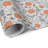 Schattigee Kinder Halloween Doodle Pattern Cadeaupapier (Rol Hoek)