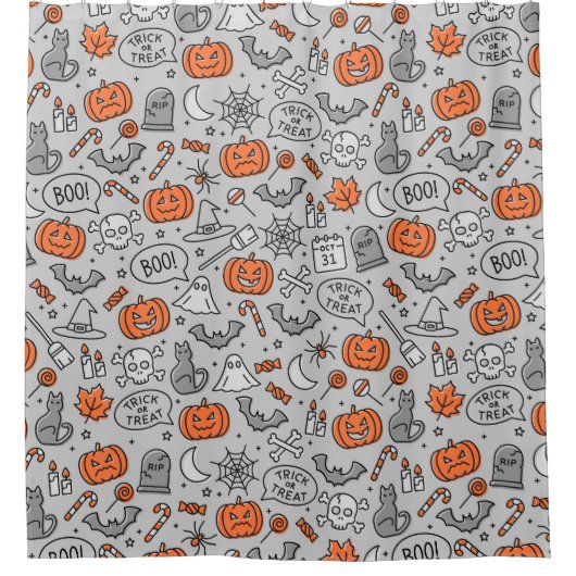 Schattigee Kinder Halloween Doodle Pattern Douchegordijn (Voorkant)