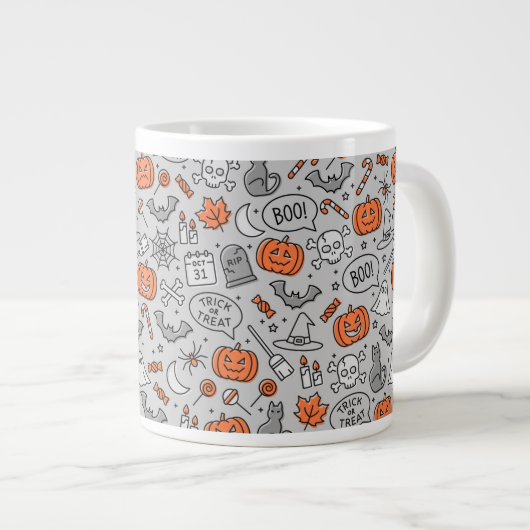 Schattigee Kinder Halloween Doodle Pattern Grote Koffiekop (Voorkant rechts)