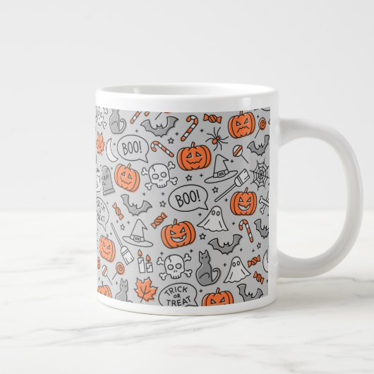 Schattigee Kinder Halloween Doodle Pattern Grote Koffiekop (Rechts)